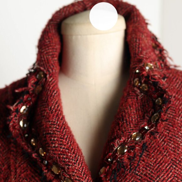 New Funky and Fabulous Till the End L Maroon Tweed Embellished Jacket w/Bling - Picture 2 of 6